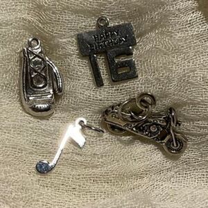 Set of 4 Vintage Charms, 3 Sterling Silver and One Silver Tone